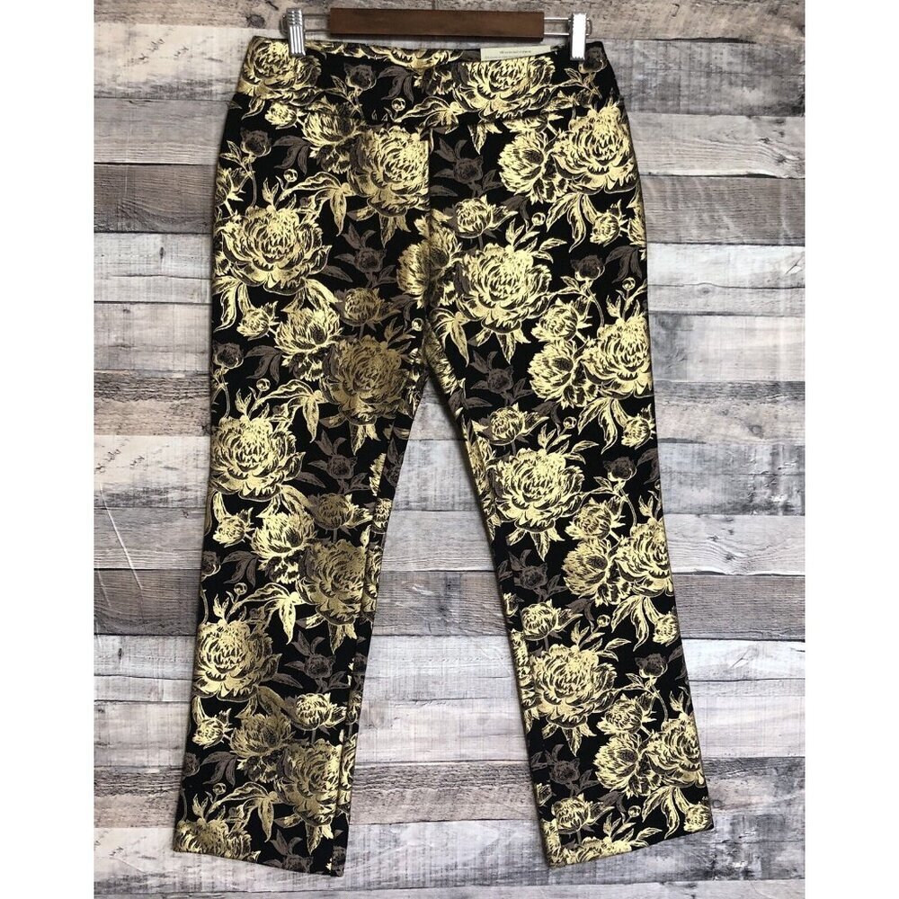 Soft Surroundings Pants Women Mini Boot Full Length Black & Gold Sz PM (10P-12P)